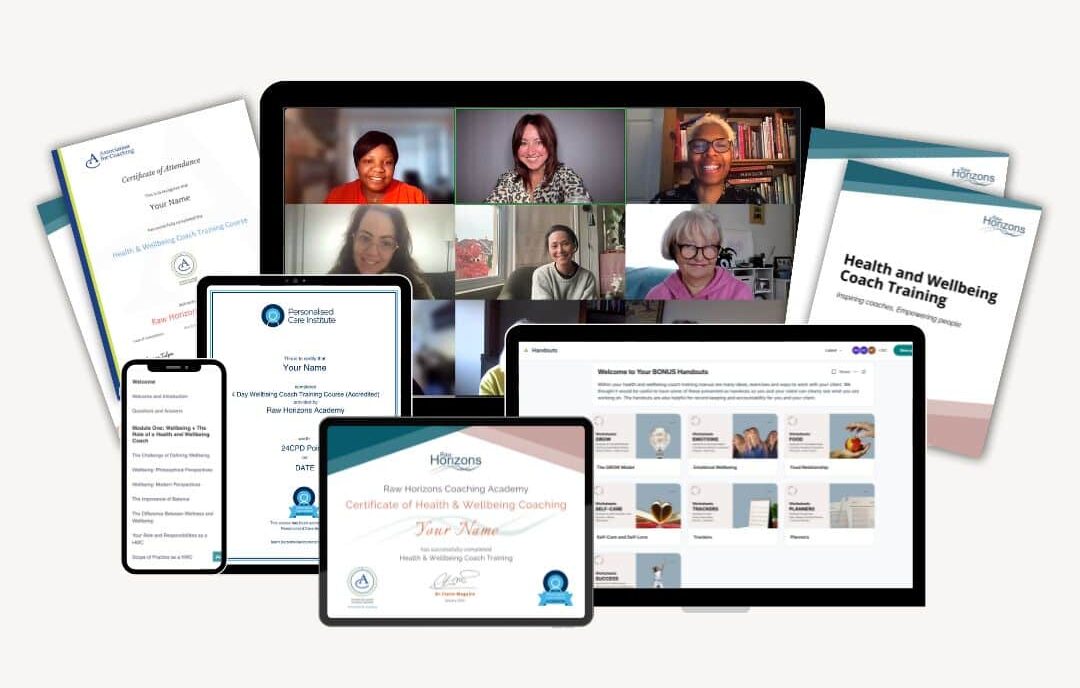 Our accredited live 5-day wellbeing coaching course mockup
