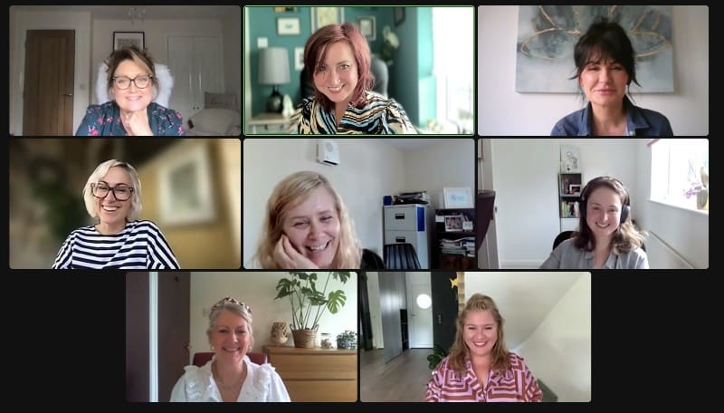 Students in the live virtual classroom for the accredited 5-day Health & Wellbeing Coach Training on Zoom.